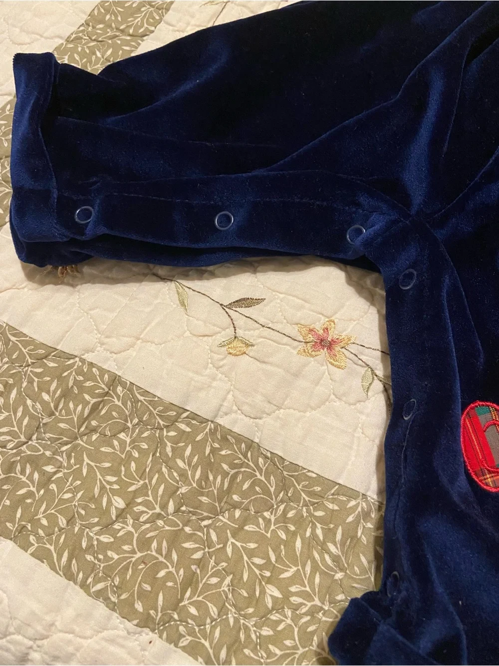 Vintage Blue Velvet Baby Overalls with Plaid Bear Design Size 6-9 Months Unisex